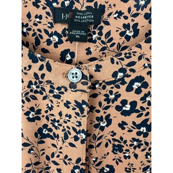 J. Jill Wearever Womens XL Orange Floral Print Top 3/4 Sleeve Knit Tunic Blouse - Picture 12 of 12